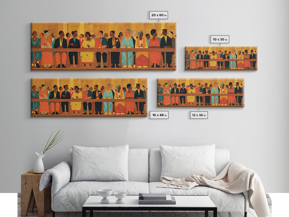 Elegant African Community Gathering Wall Art, Black Culture Canvas Print, Afrocentric Decor, Juneteenth Home Decor Meaningful Gift