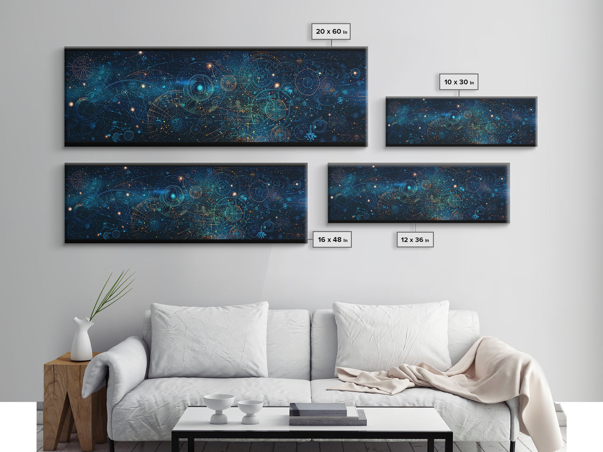 Blue Cosmic Star Map Canvas Print, Abstract Wall Art, Modern Office Decor, Digital Art Inspired Space Home Decor, Housewarming Gift