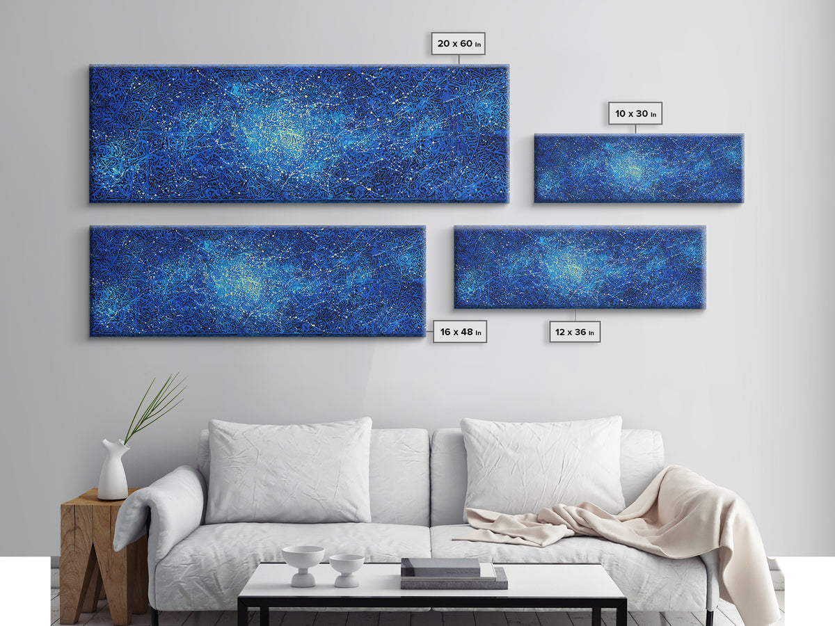 Blue Cosmic Starfield Abstract Wall Art, Modern Galaxy Canvas Decor, Dreamy Large Wall Art Prints, Teal Celestial Home Decor