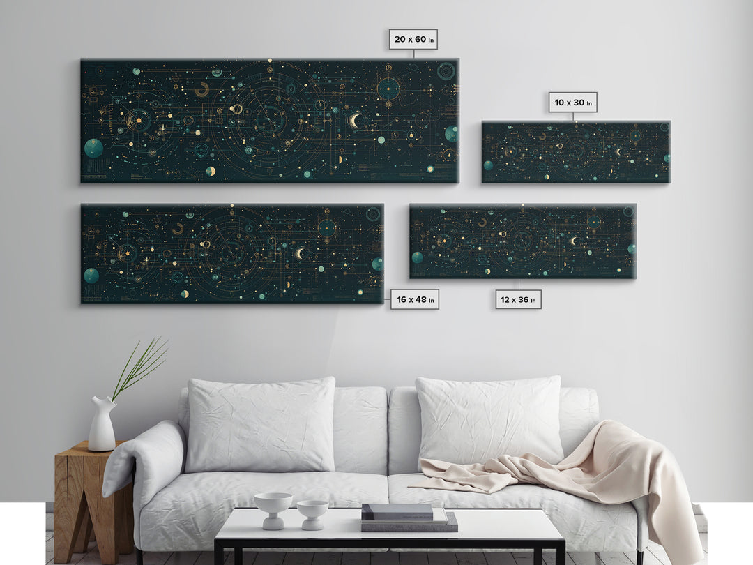 Teal Celestial Astrology Map Canvas Print, Geometric Wall Art, Mystical Wall Decor, Modern Abstract Art, Unique Canvas Art