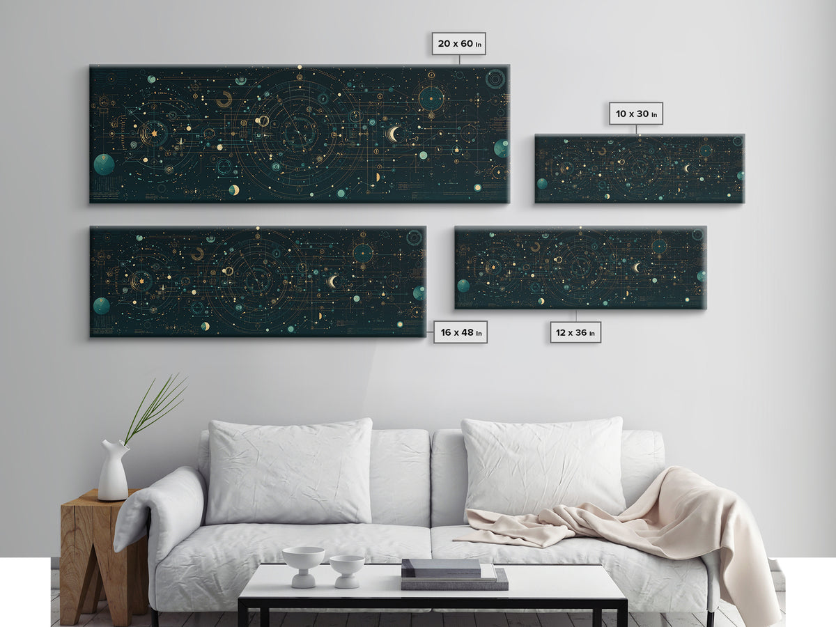 Teal Celestial Astrology Map Canvas Print, Geometric Wall Art, Mystical Wall Decor, Modern Abstract Art, Unique Canvas Art