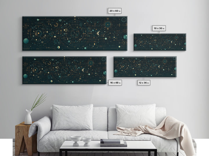 Teal Celestial Astrology Map Canvas Print, Geometric Wall Art, Mystical Wall Decor, Modern Abstract Art, Unique Canvas Art