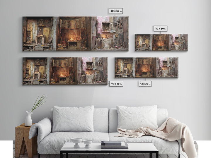 Rustic Spiritual Shrine Altar Wall Art, Afrocentric Wall Art, Cultural Home Decor, Mystical Wall Decor, Framed Canvas Print