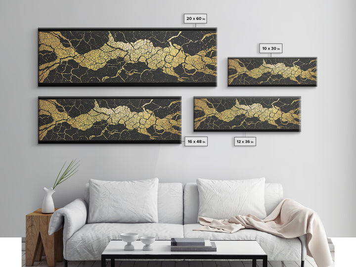 Black And Gold Cracked Marble Abstract Wall Art, Luxury Canvas Print, Modern Geometric Decor, Earth Tone Statement Piece Art