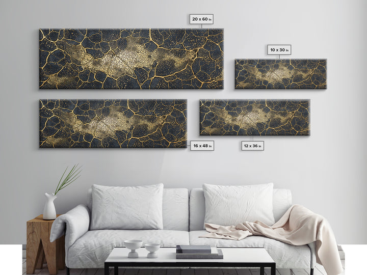 Black And Gold Cellular Cracked Abstract Wall Art, Luxury Canvas Print, Modern Organic Pattern, Bold Home Decor Statement Piece