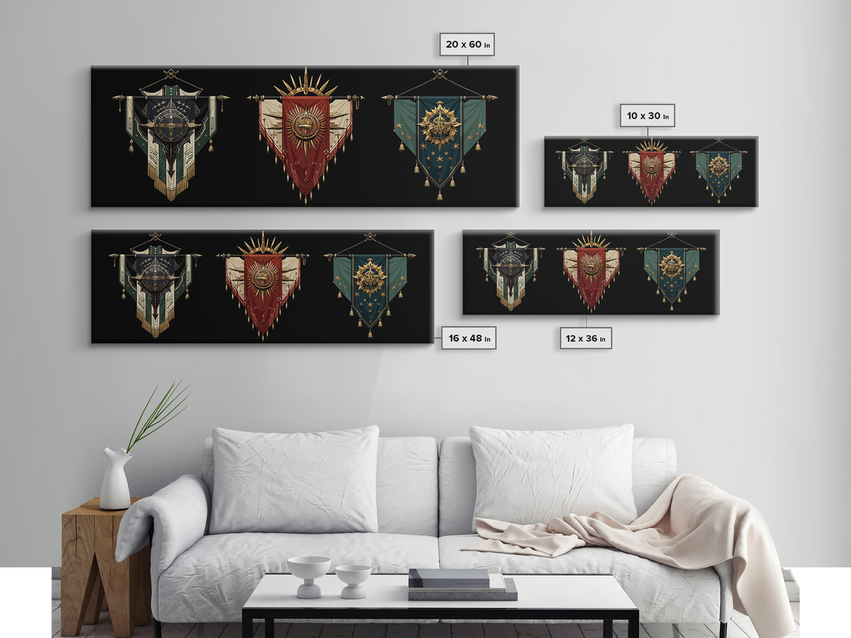 Ornate African Tribal Banners Wall Art, Gold Teal Shield Canvas, Afrocentric Decor, Modern African Art Print Gift For Home Decor