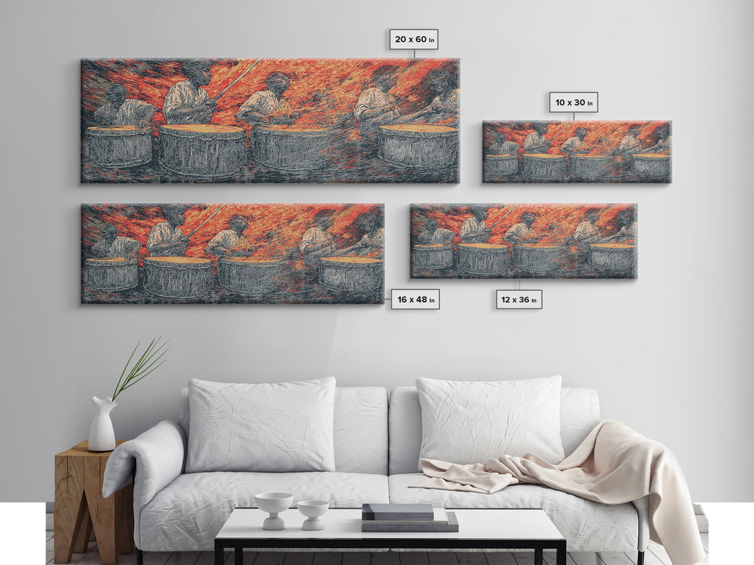 Fiery African Drummers Canvas Print, Red Orange Tribal Music Wall Art, Afrocentric Abstract Art For Bold Home Decor Gift