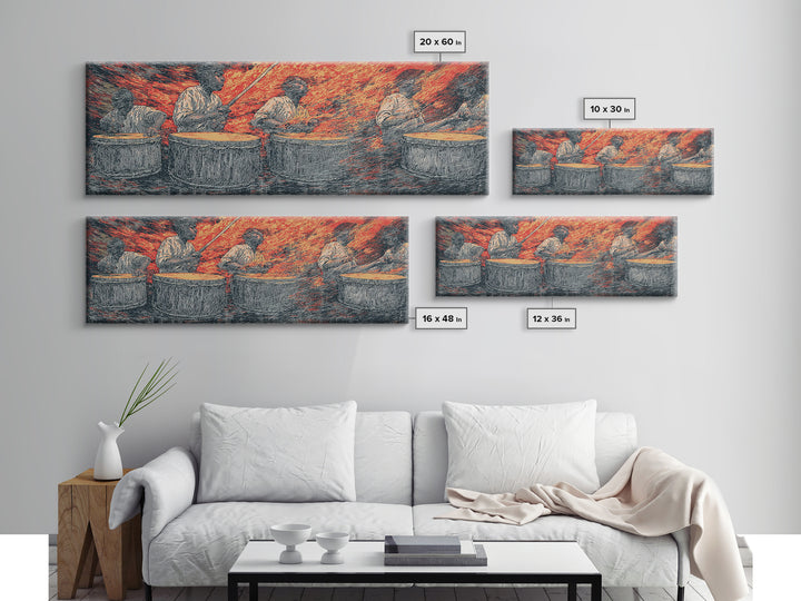 Fiery African Drummers Canvas Print, Red Orange Tribal Music Wall Art, Afrocentric Abstract Art For Bold Home Decor Gift