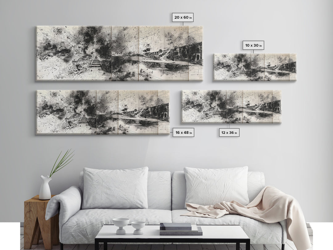 Black Ink Abstract Architecture Canvas Print, Minimalist Cityscape Wall Decor, Modern Office Art, Monochrome Gallery Gift
