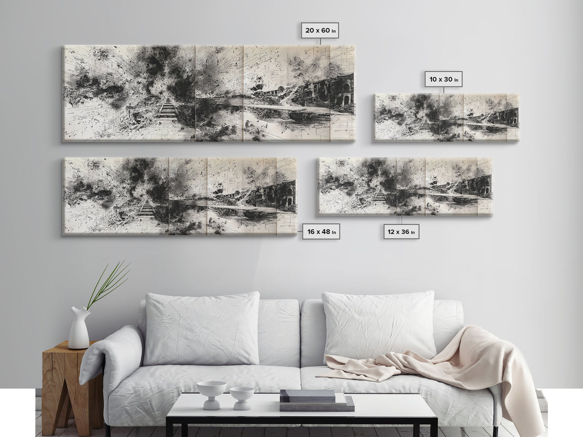 Black Ink Abstract Architecture Canvas Print, Minimalist Cityscape Wall Decor, Modern Office Art, Monochrome Gallery Gift
