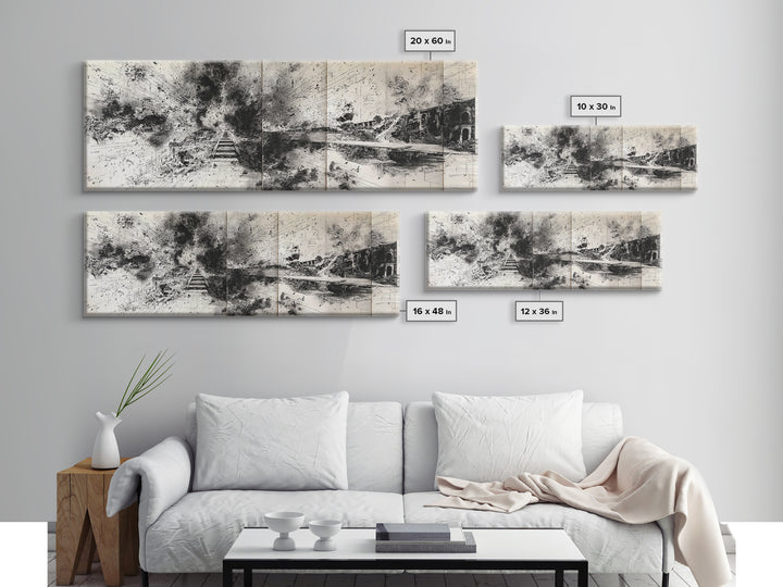 Black Ink Abstract Architecture Canvas Print, Minimalist Cityscape Wall Decor, Modern Office Art, Monochrome Gallery Gift