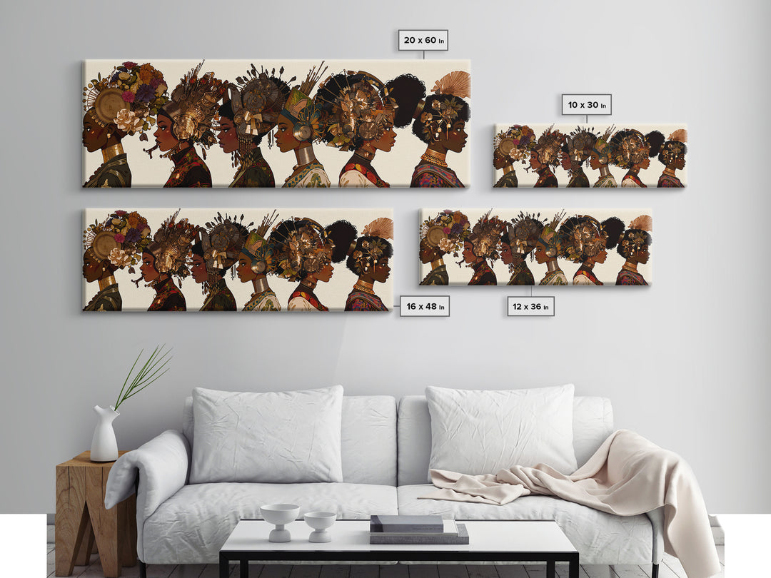 African Women Profile Wall Art, Regal Bold Afrocentric Fashion Portraits, Black Queen Canvas Print, Cultural Home Decor Gift