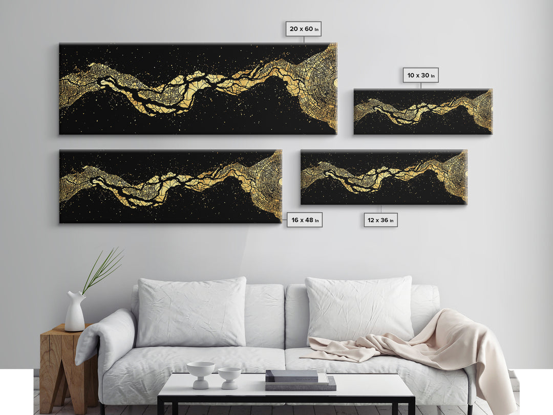 Gold Cracked River Abstract Canvas Print, Black And Gold Art, Luxury Canvas Art, Modern Wall Decor, Unique Home Decor Gift