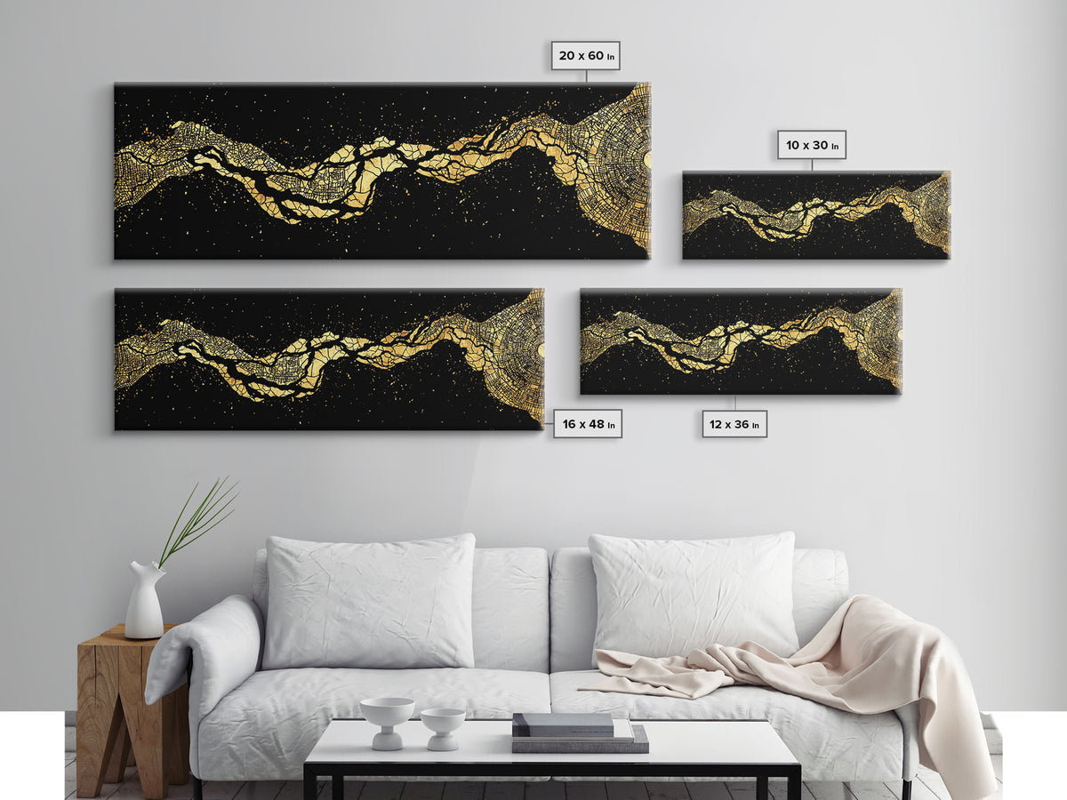 Gold Cracked River Abstract Canvas Print, Black And Gold Art, Luxury Canvas Art, Modern Wall Decor, Unique Home Decor Gift