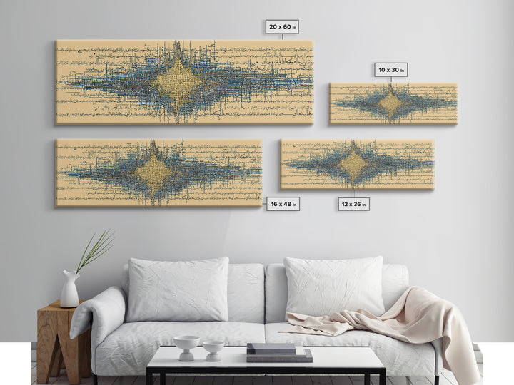 Blue Gold Signal Abstract Framed Canvas Print, Geometric Wall Art, Modern Canvas Art, Office Decor, Elegant Home Decor Gift