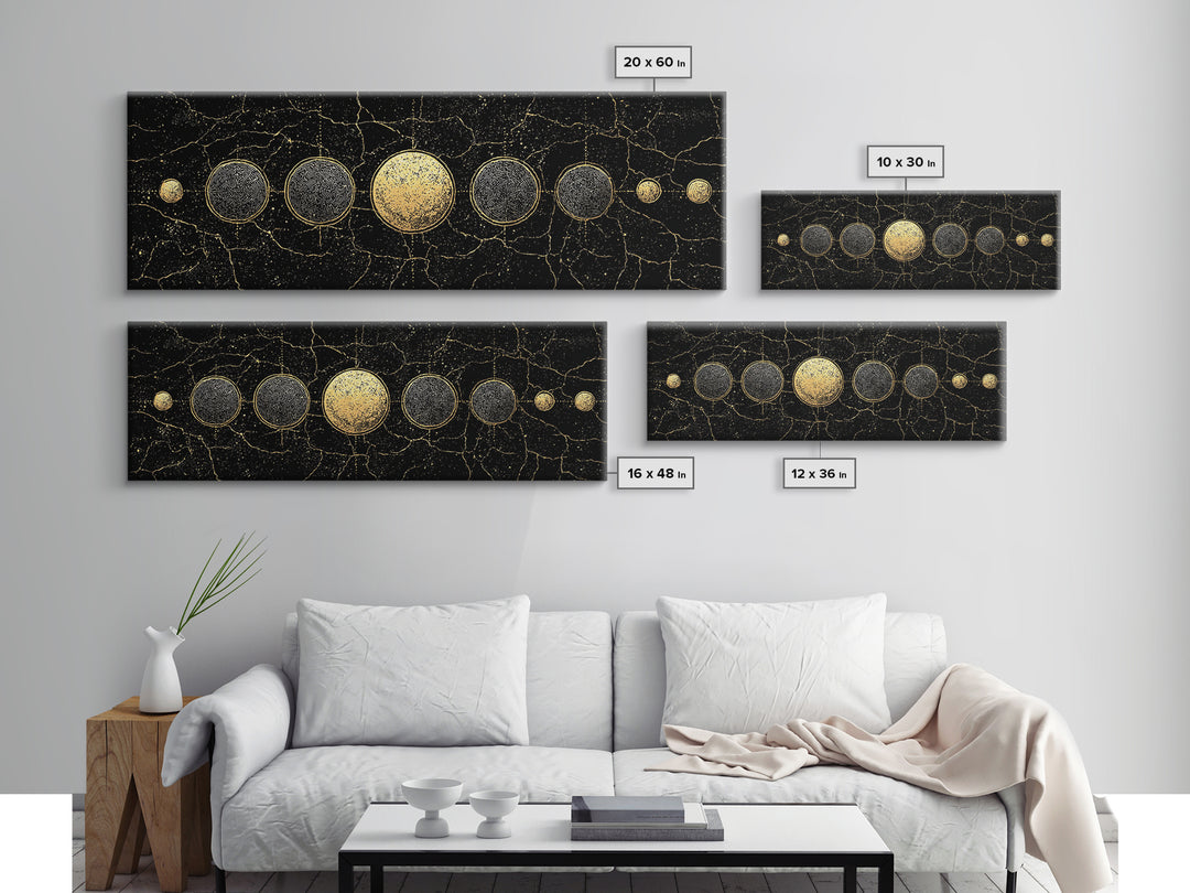 Gold Planet Alignment Wall Art, Black And Gold Art, Geometric Wall Art, Abstract Canvas Print, Luxury Canvas Art Decor Gift