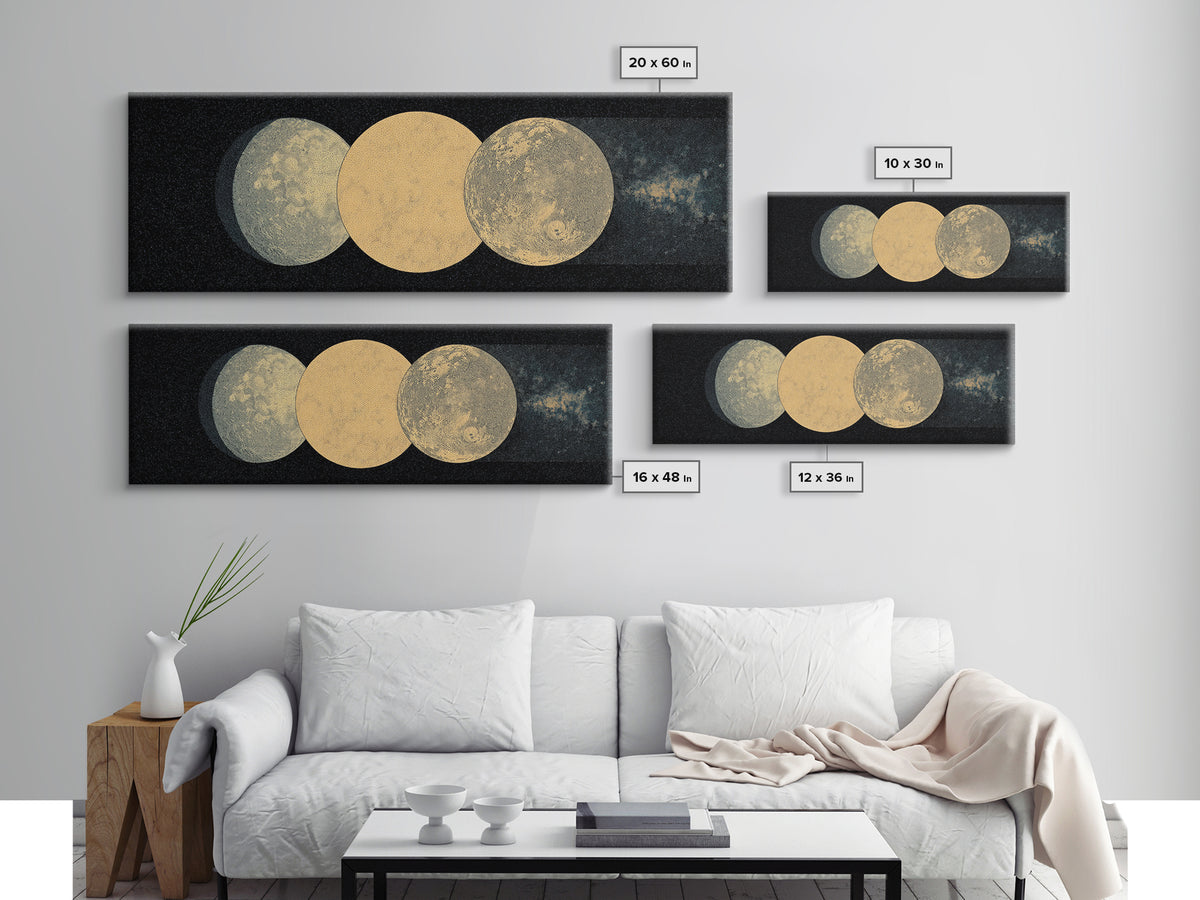 Triple Moon Texture Canvas Print, Minimalist Wall Art, Beige Wall Art, Black Art Print, Dreamy Wall Art, Bedroom Decor Gift