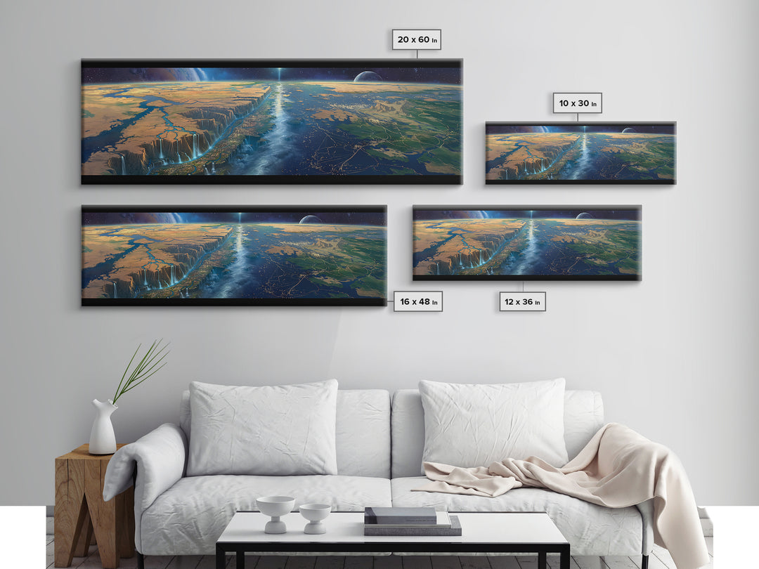 Futuristic African Continent Horizon Canvas Print, Afrofuturism Decor, Large Wall Art, Modern Landscape For Office Living Room Decor