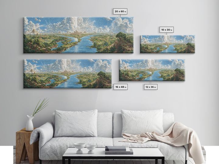 Ancient Nile River Pyramids Landscape Canvas Print, Egyptian African Wall Art, Safari Decor, Cultural History Home Decor