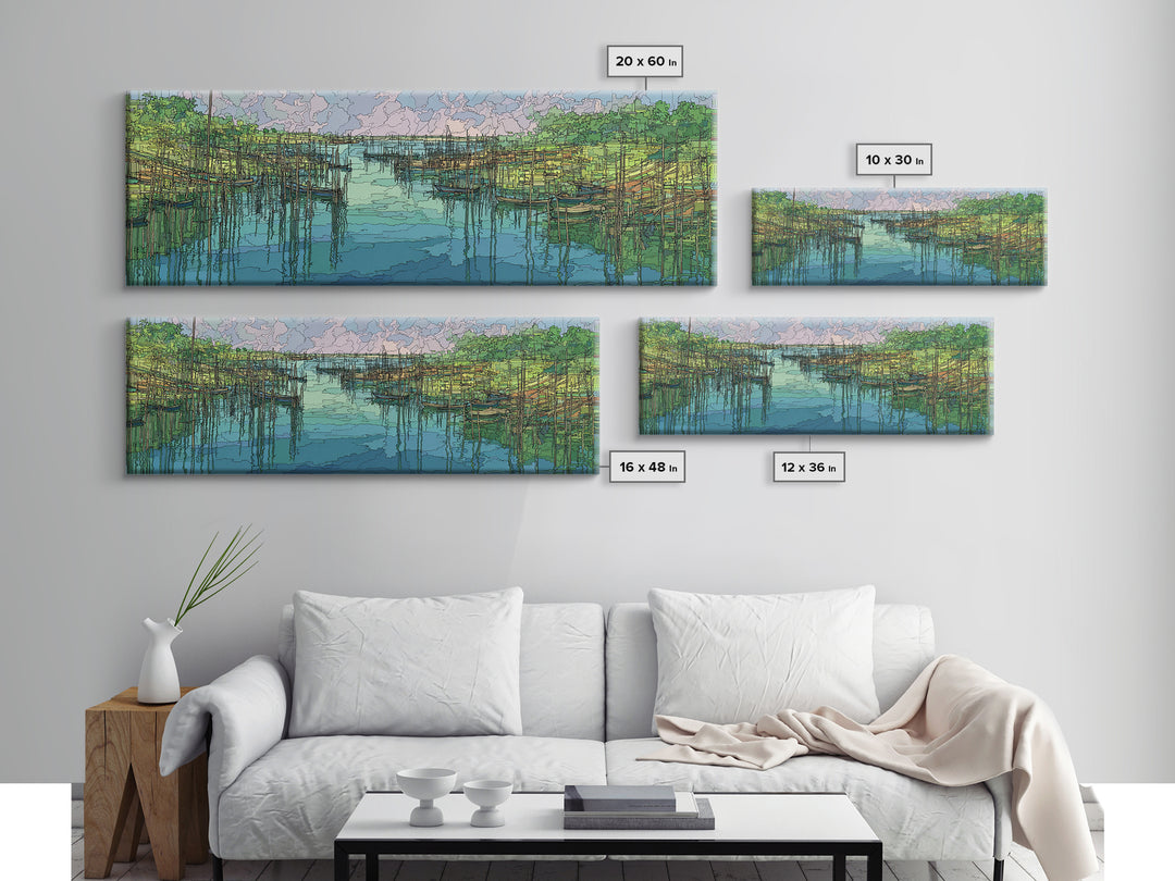 Turquoise Mangrove River Landscape Wall Art, Green Wetland Canvas Print, Nature Scene Art, Boho Coastal Home Decor, Large Living Room Art