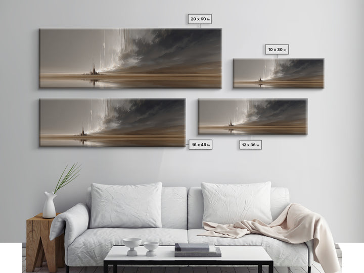 Moody Desert Spire And Stormy Shore Wall Art, Abstract Canvas Print, Neutral Earth Tone Decor, Modern Living Room Art For Office Decor