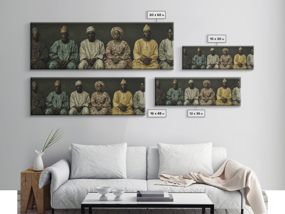 Elegant Seated African Royal Family Wall Art, Traditional Robes, Black Heritage Portrait, Afrocentric Framed Canvas Print