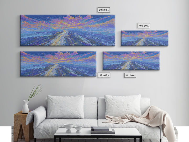 Dreamy Blue Abstract African Landscape Wall Art, Ocean Path Sunset, Textured Modern Canvas Print, Serene Home Decor Gift