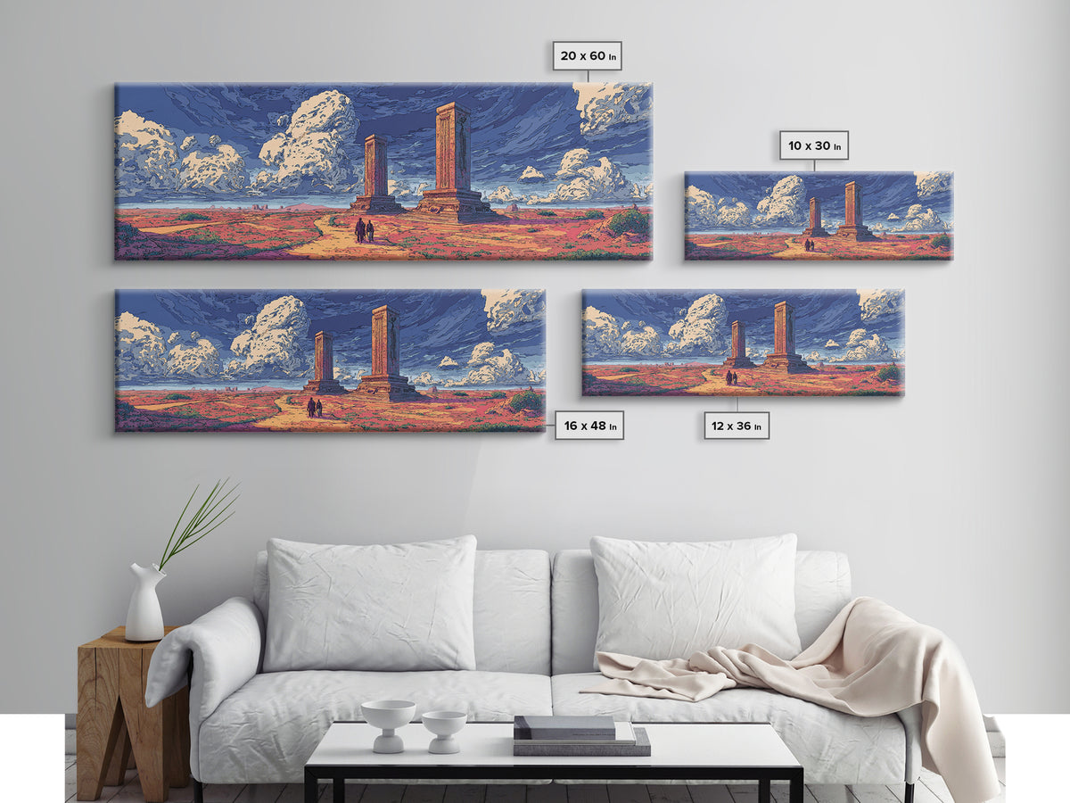 Ancient Desert Columns Under Dramatic Blue Sky Wall Art, African Landscape Print, Ruins Decor, Travel Poster, Living Room Gift