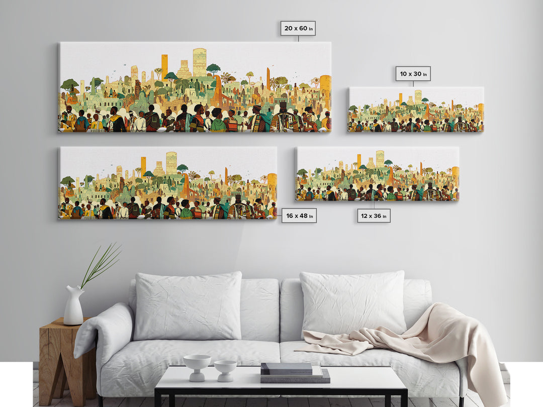 Afrofuturist African City Crowd With Skyline Wall Art, Modern African Art Print, Black Culture Decor, Urban Living Room Gift