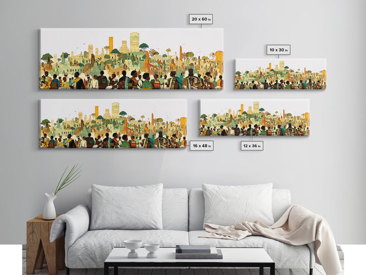 Afrofuturist African City Crowd With Skyline Wall Art, Modern African Art Print, Black Culture Decor, Urban Living Room Gift