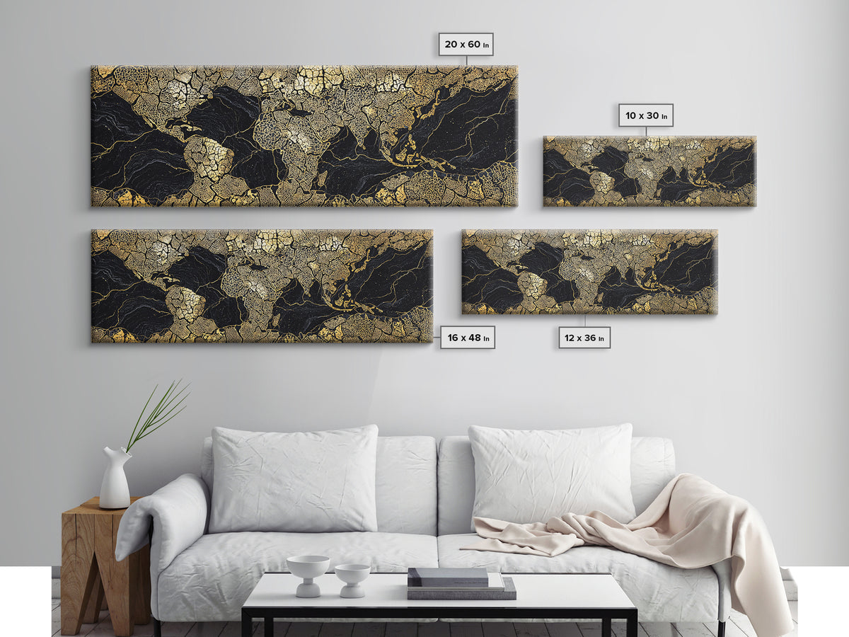 Black And Gold Africa World Map Canvas Print, African Wall Art, Luxury Office Decor, Travel Poster, Modern Home Decor Gift