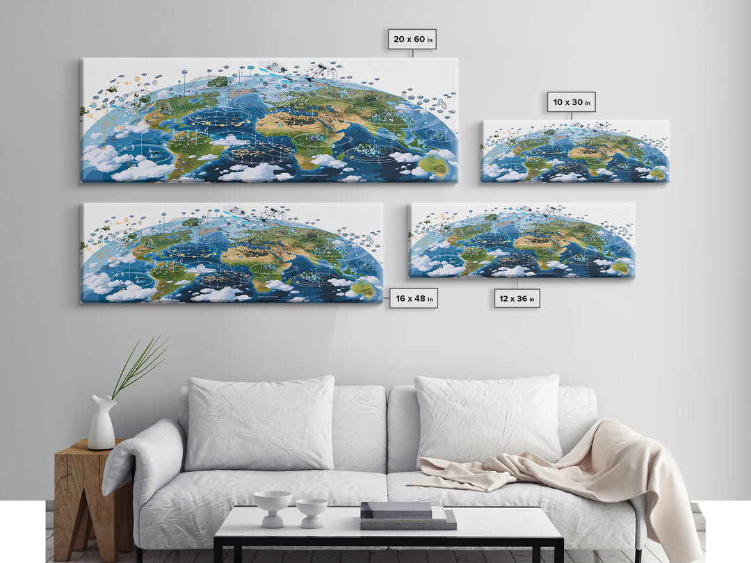 Illustrated Africa And World Weather Map Canvas Print, African Wall Art, Educational Travel Poster, Home Office Decor Gift