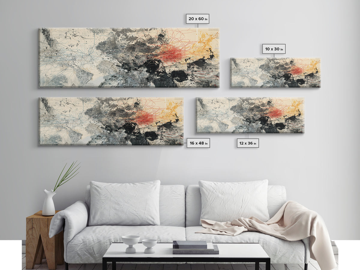 Beige Black Red Abstract Horizon Wall Art, Modern Canvas Art, Large Wall Art, Earth Tone Wall Decor, Statement Home Decor