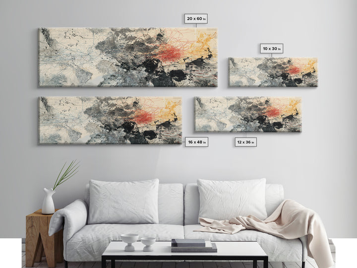 Beige Black Red Abstract Horizon Wall Art, Modern Canvas Art, Large Wall Art, Earth Tone Wall Decor, Statement Home Decor