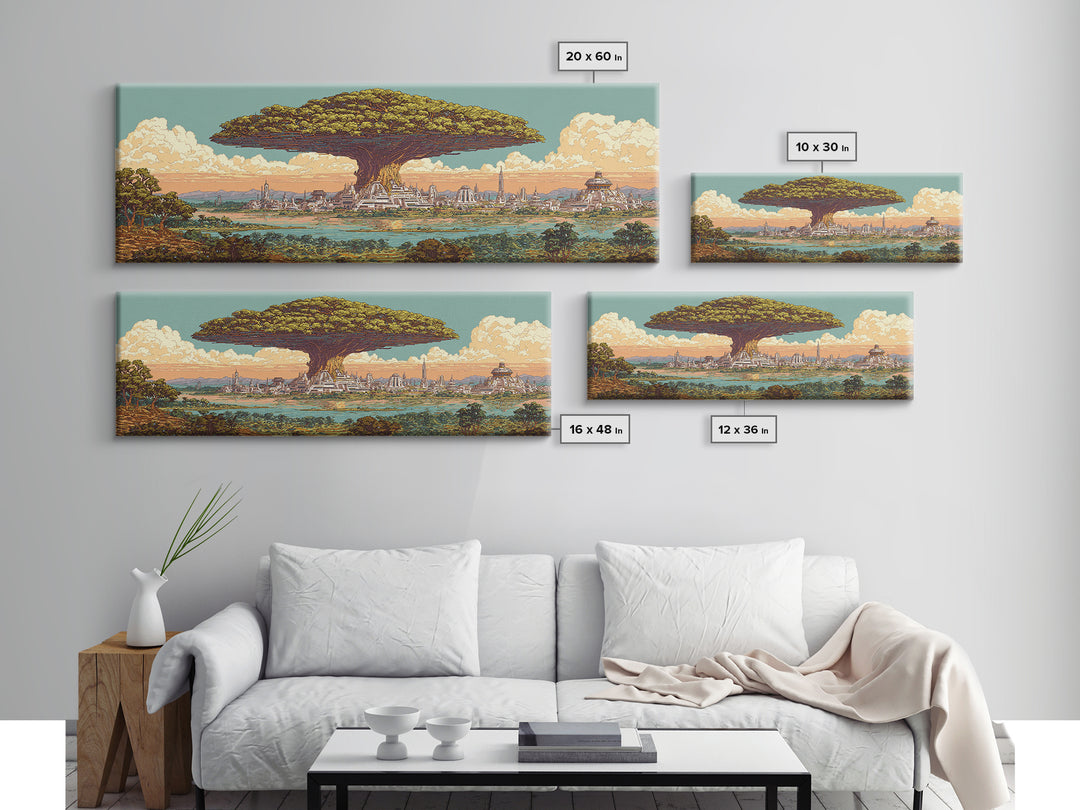 Floating Baobab Over African Lagoon Canvas Print, Fantasy Afrocentric Landscape, Serengeti Wall Decor, Nature Gift, Housewarming Gift