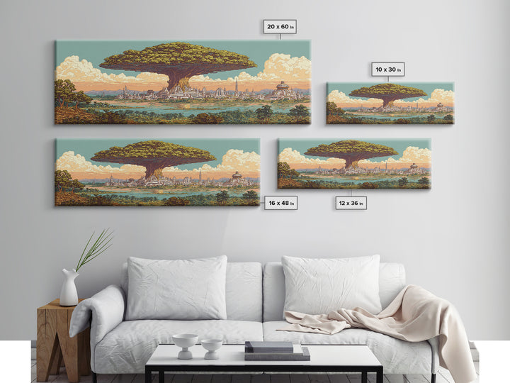 Floating Baobab Over African Lagoon Canvas Print, Fantasy Afrocentric Landscape, Serengeti Wall Decor, Nature Gift, Housewarming Gift