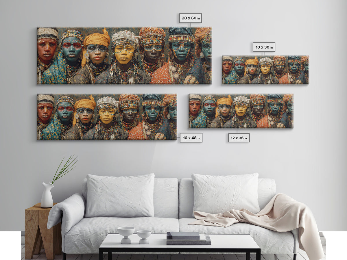 Beaded African Women With Painted Faces Canvas Print, Tribal Queen Portrait Wall Art, Afrocentric Cultural Home Decor Gift