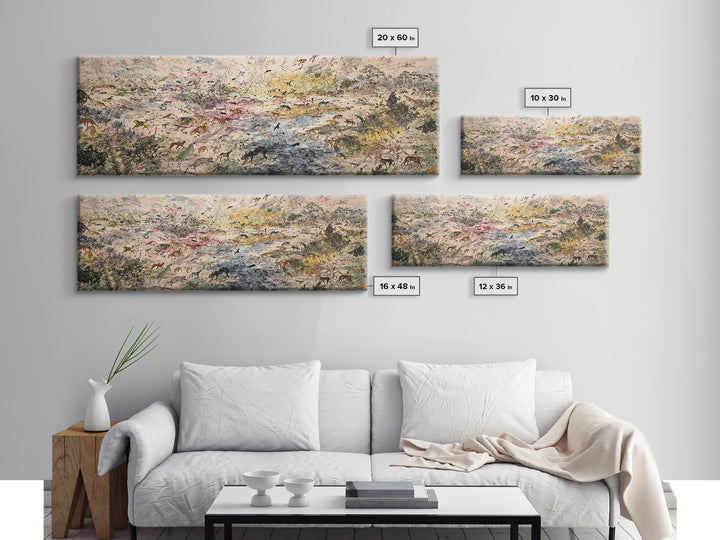 Abstract African Safari Landscape Canvas Print, Earth Tone Wildlife Migration Scene, Modern Home Decor For Living Room Wall