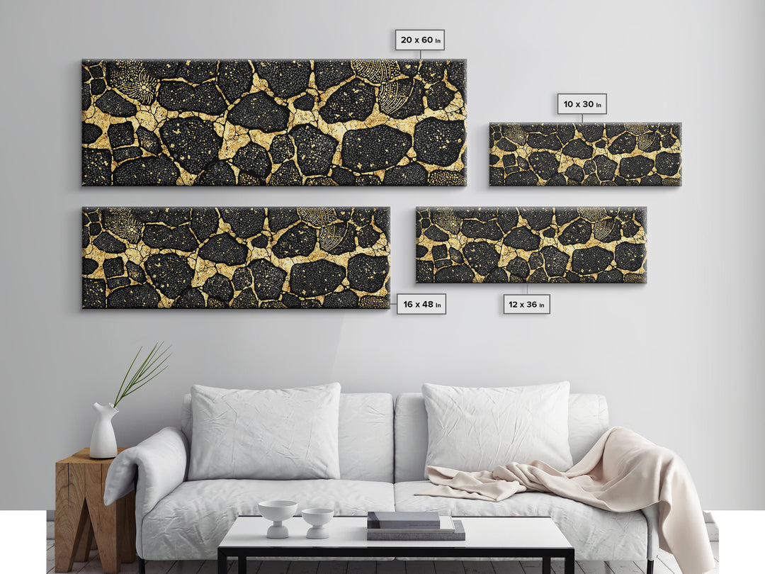 Black And Gold African Abstract Wall Art, Organic Stone Pattern, Luxury Tribal Decor For Elegant Living Room, Modern Geometric Canvas Print