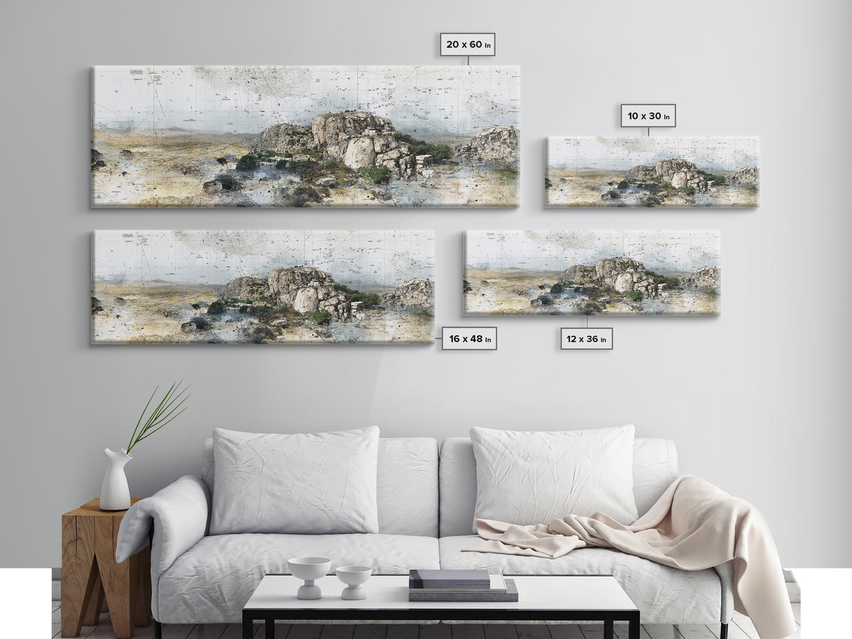 Rocky African Desert Landscape Wall Art, Vintage Map Texture, Neutral Safari Nature Scene, Modern Canvas Print For Office