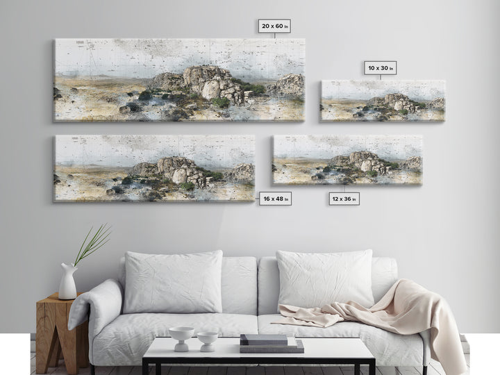 Rocky African Desert Landscape Wall Art, Vintage Map Texture, Neutral Safari Nature Scene, Modern Canvas Print For Office
