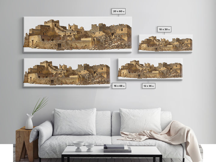 Ancient Desert Stone Village Ruins Wall Art, African Landscape Print, Moroccan Travel Decor, Rustic Cultural Home Decor Gift