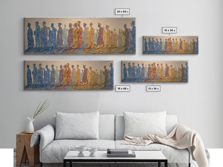 Walking African Silhouettes On Textile Wall Art, Mud Cloth Inspired Decor, Colorful Tribal Figures, Boho Cultural Print Gift