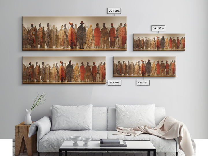 Textured African Figures In Gallery Canvas Print, Modern African Art, Ethnic Wall Decor, Cultural Home Decor, Large Wall Art