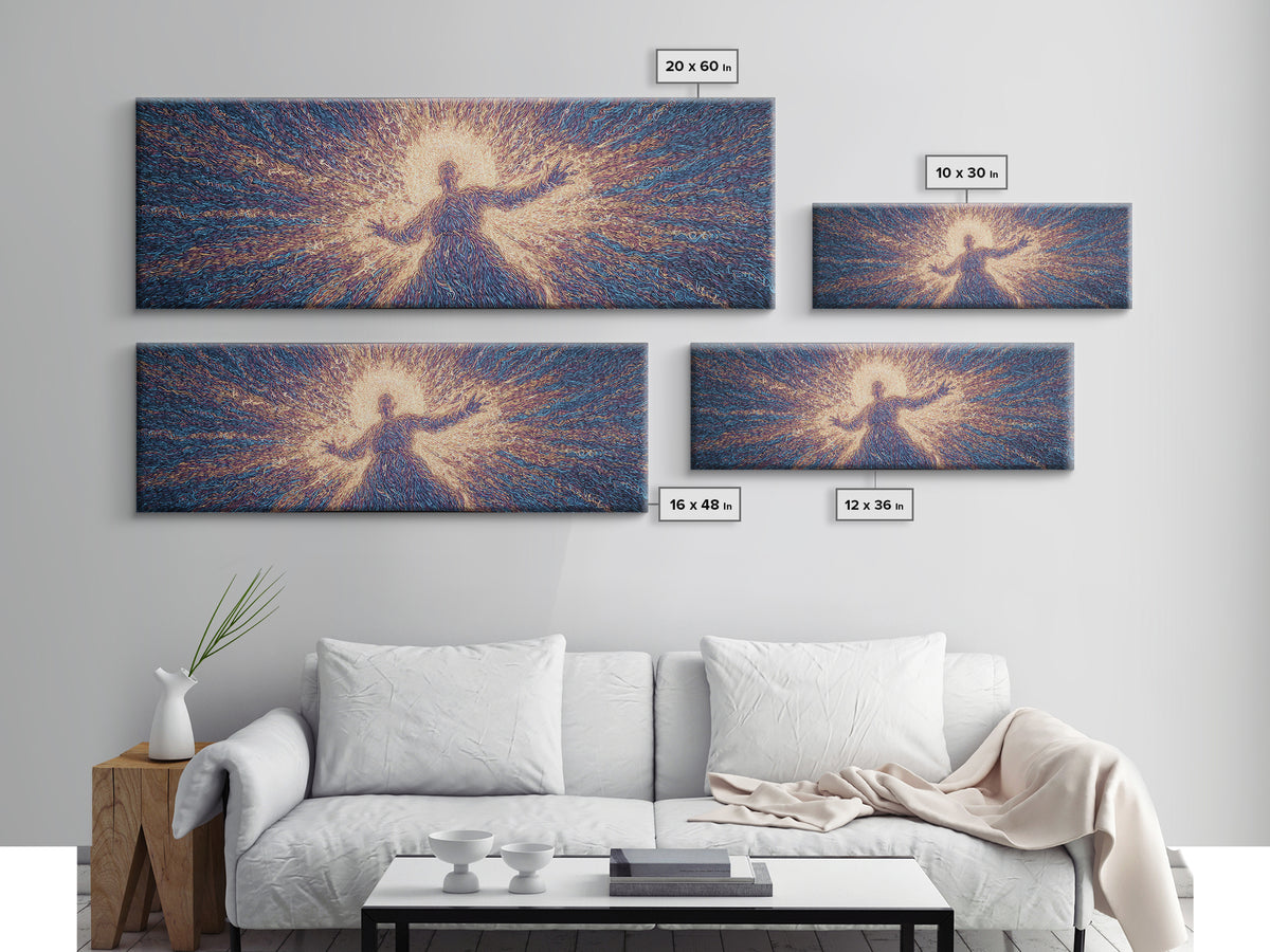 Radiant Dancing Spirit In Blue And Gold Wall Art, Abstract African Art, Mystical Wall Art, Spiritual Home Decor Gift For Living Room