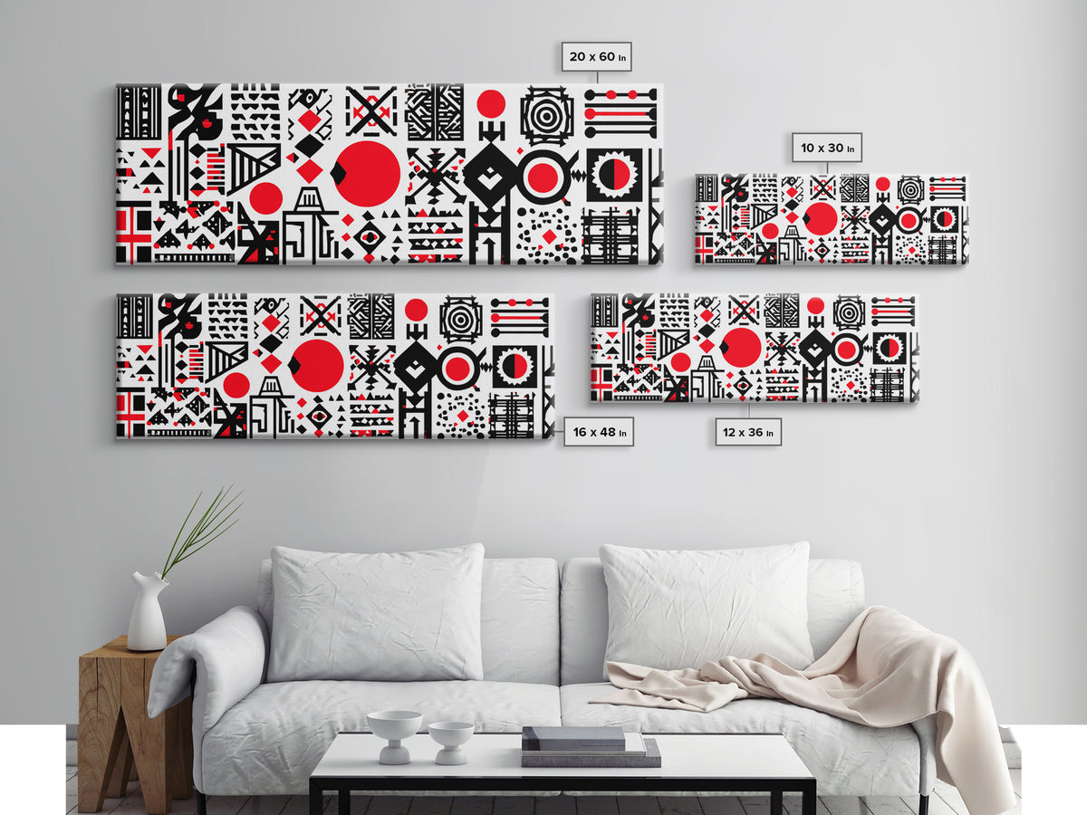 Bold Red Black Geometric Tribal Pattern Wall Art, African Abstract Art, Modern Afro Decor, Statement Canvas Print For Home