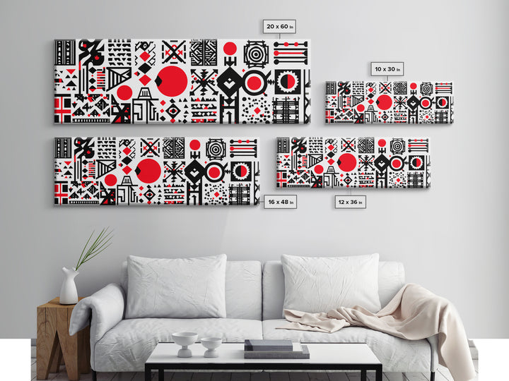 Bold Red Black Geometric Tribal Pattern Wall Art, African Abstract Art, Modern Afro Decor, Statement Canvas Print For Home