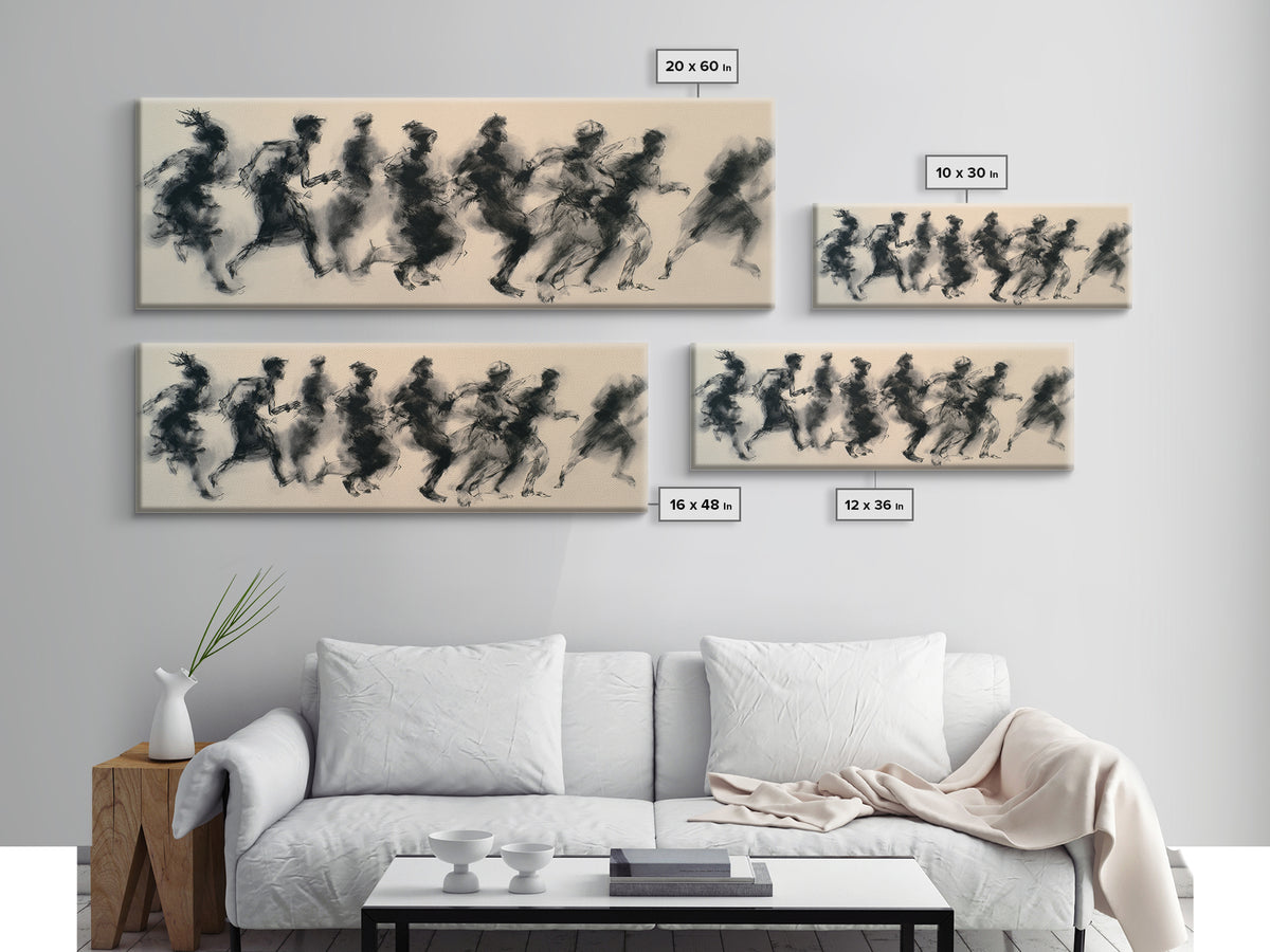 Running Silhouette Charcoal Study Wall Art, African Warrior Art, Abstract Black Art Print, Modern Office Decor, Statement Piece