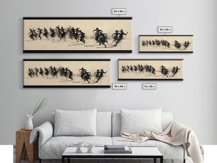 Sepia Polo Riders Racing Across Field Wall Art, African Safari Art, Dynamic Sports Canvas Print, Rustic Living Room Decor
