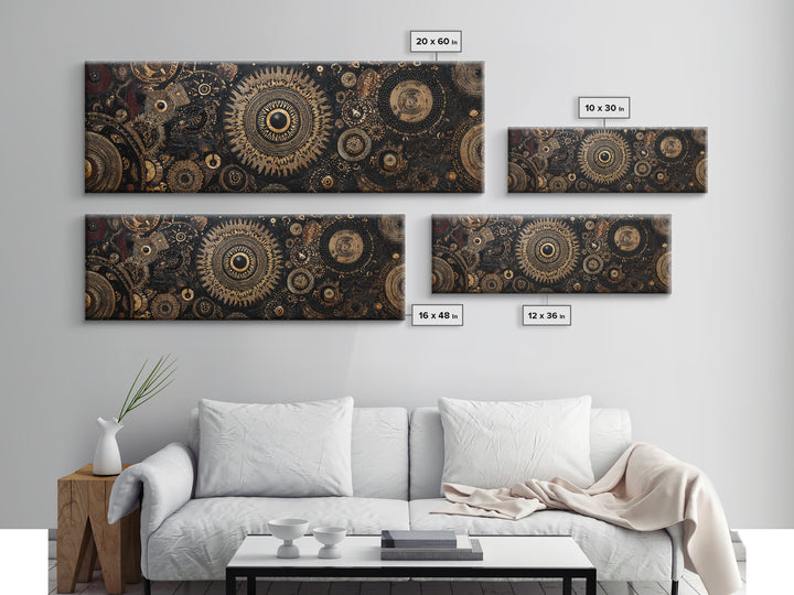 Ornate Black And Gold Mandala Gears Abstract Wall Art, Luxury Canvas Decor, Geometric Pattern Print, Elegant Home Decor Art